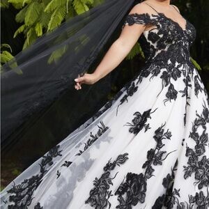 Christina Wu Elegant Black and White Lace Wedding Gown